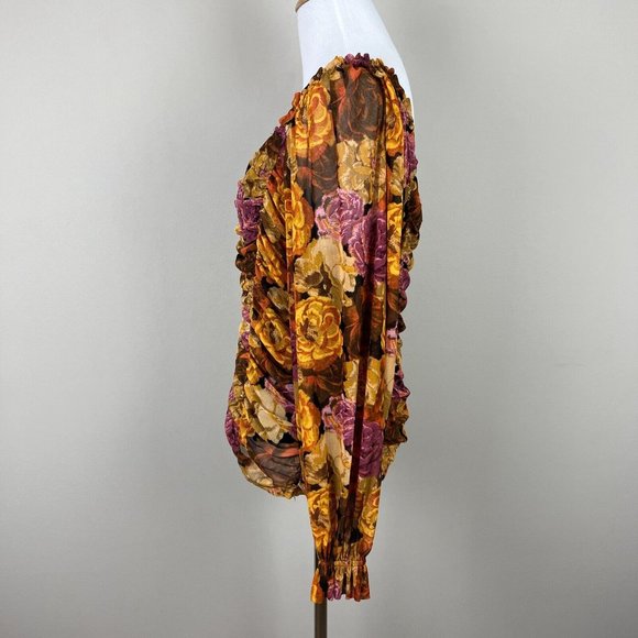 Jane + Delancey Blouse Top Women XL Multicolor Floral Ruched Off Shoulder Sheer - Picture 8 of 13